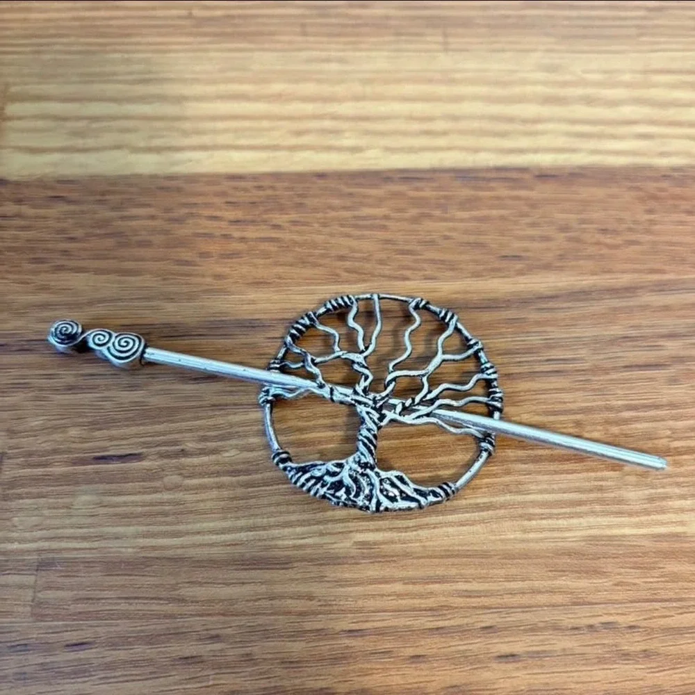 Tree of Life Hair Slide Stick Set Silver Color Celtic Style Women Boho Chic